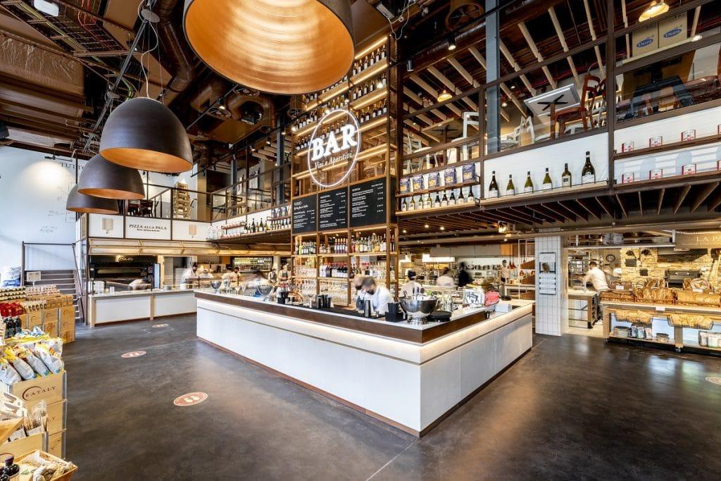 a shot of one of the food stands in the main eating area at eataly