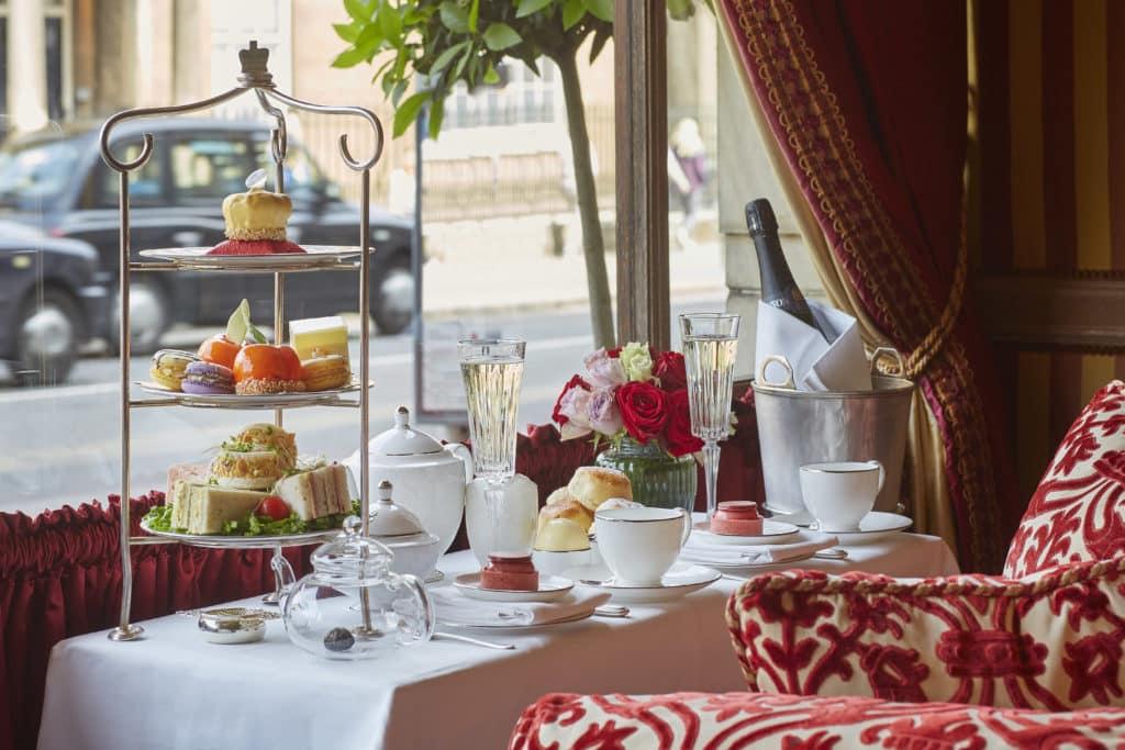 an afternoon tea selection in the window of The Rubens