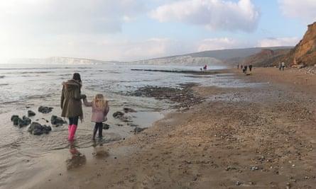 Compton bay , Isle of Wight. Caption Fossil hunting, on the dinosaur island “ isle of wight”