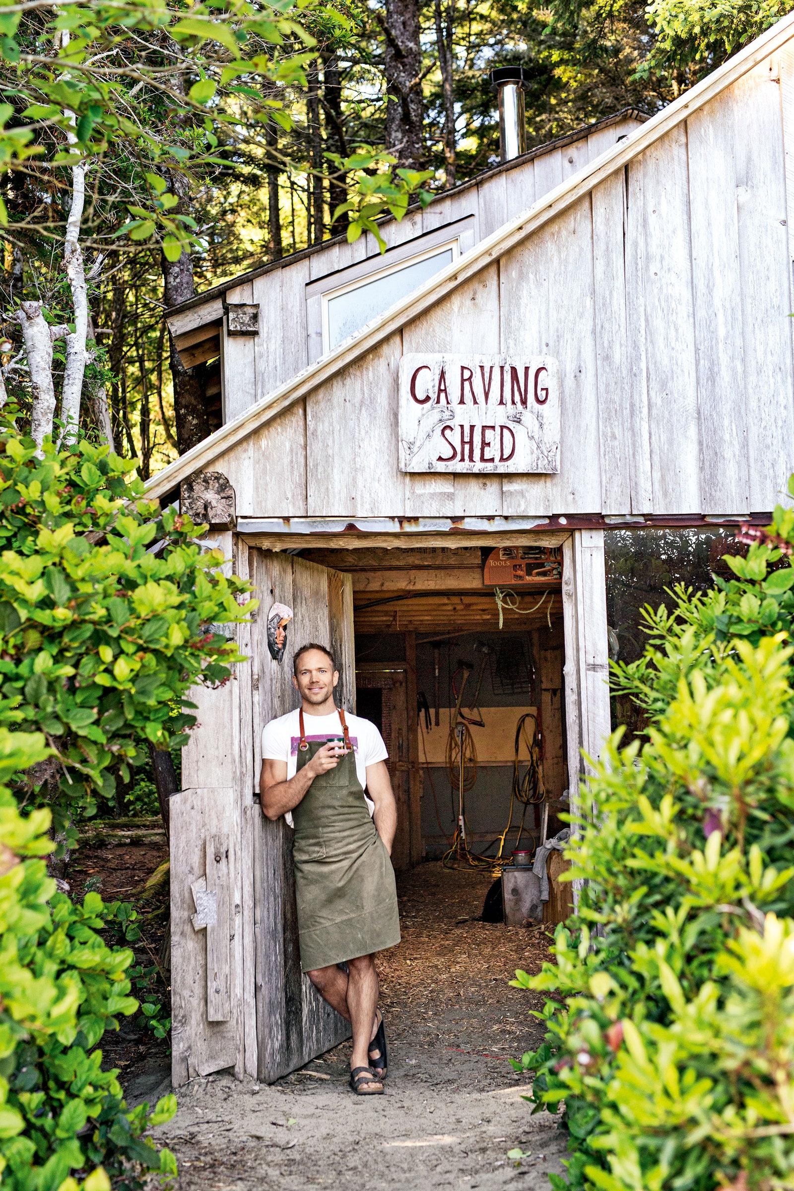 A craftsman at Henry Nolla's old workshop near the Wickaninnish Inn