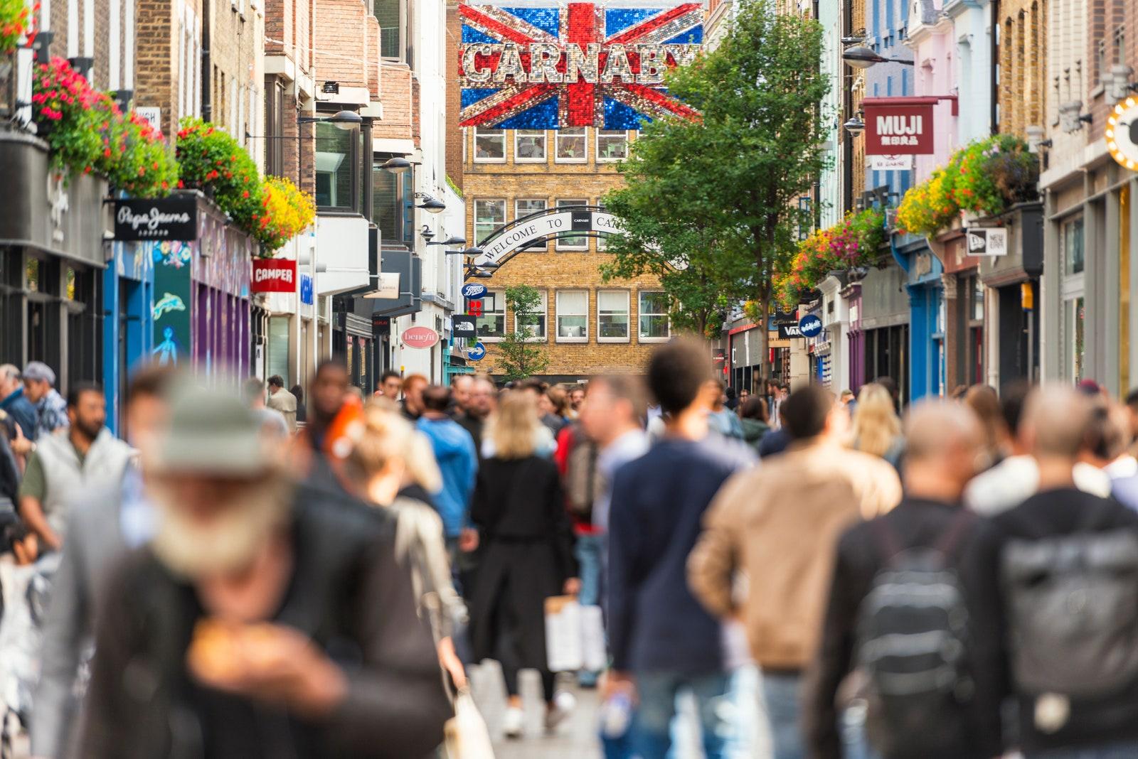 crowds at the famous Carnaby Street in London.